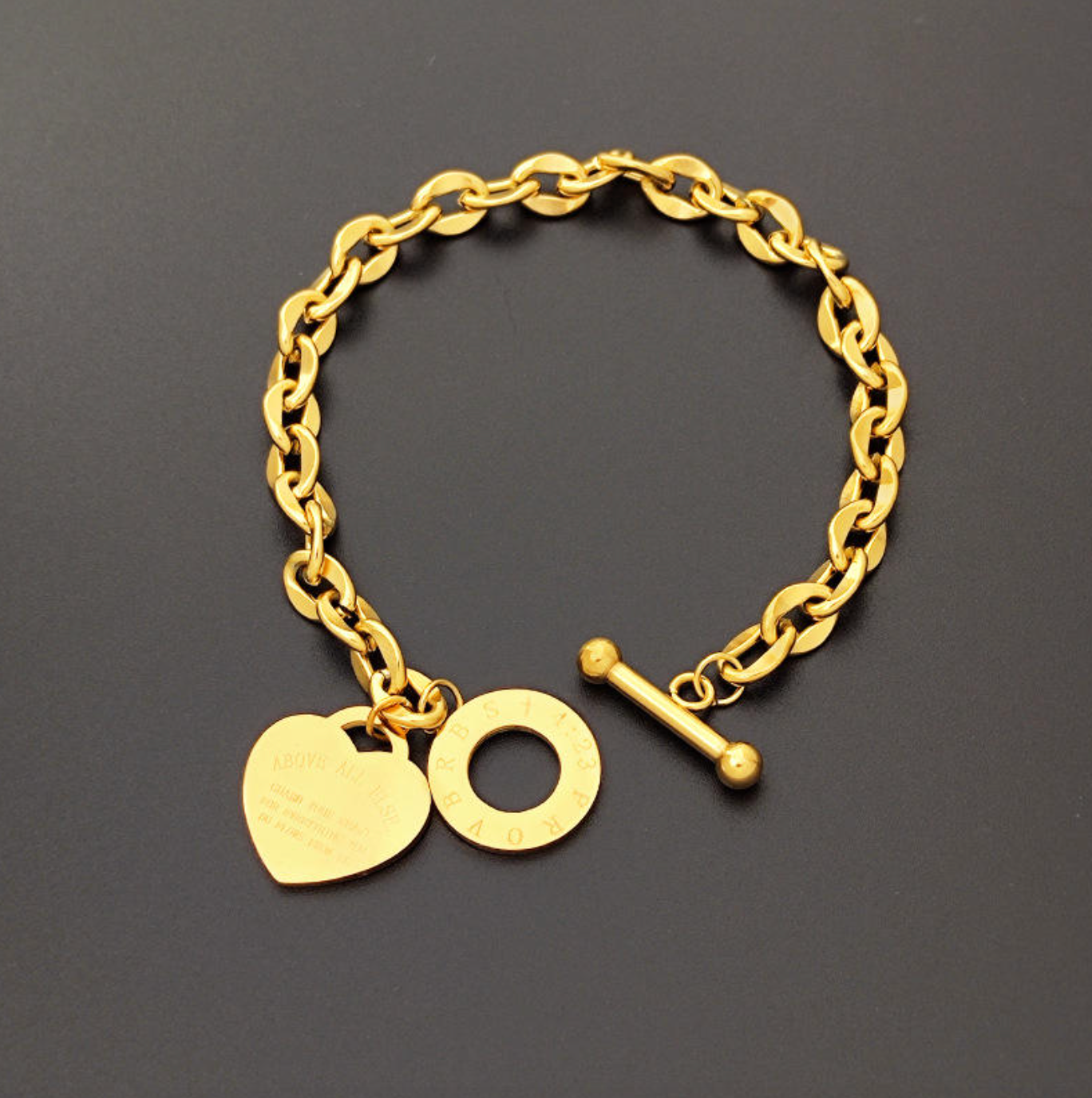 Custom Stainless Steel Gold Pendant Bracelet with Heart Charm