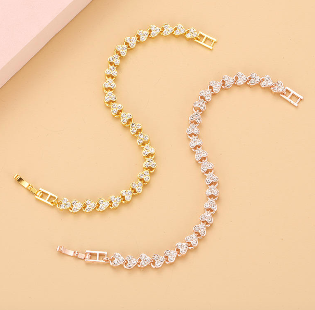 3-Color Diamond Heart Bracelet