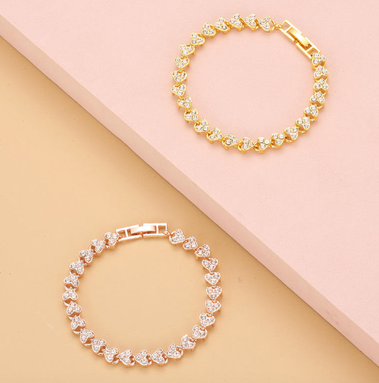 3-Color Diamond Heart Bracelet