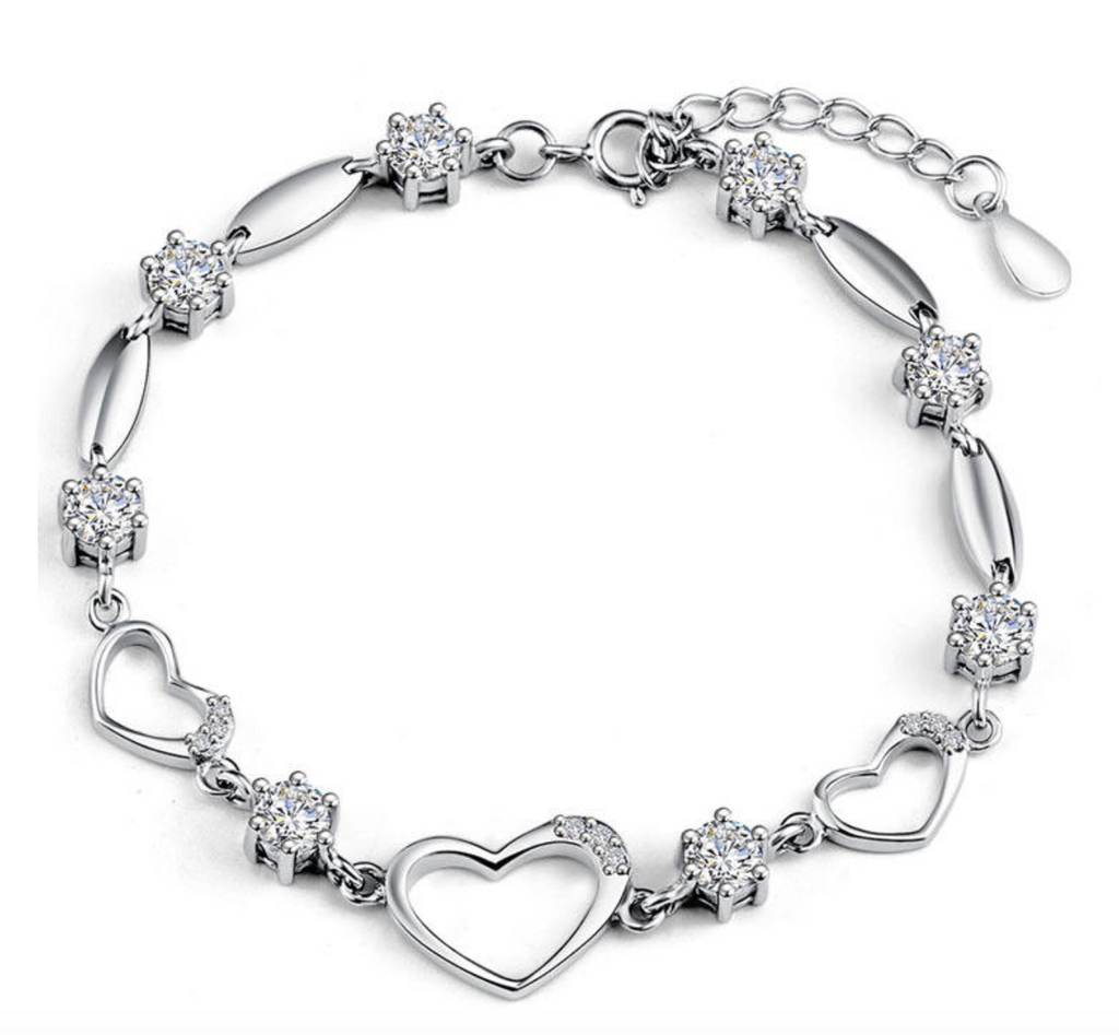925 Sterling Silver Heart Zircon Bracelet for Women