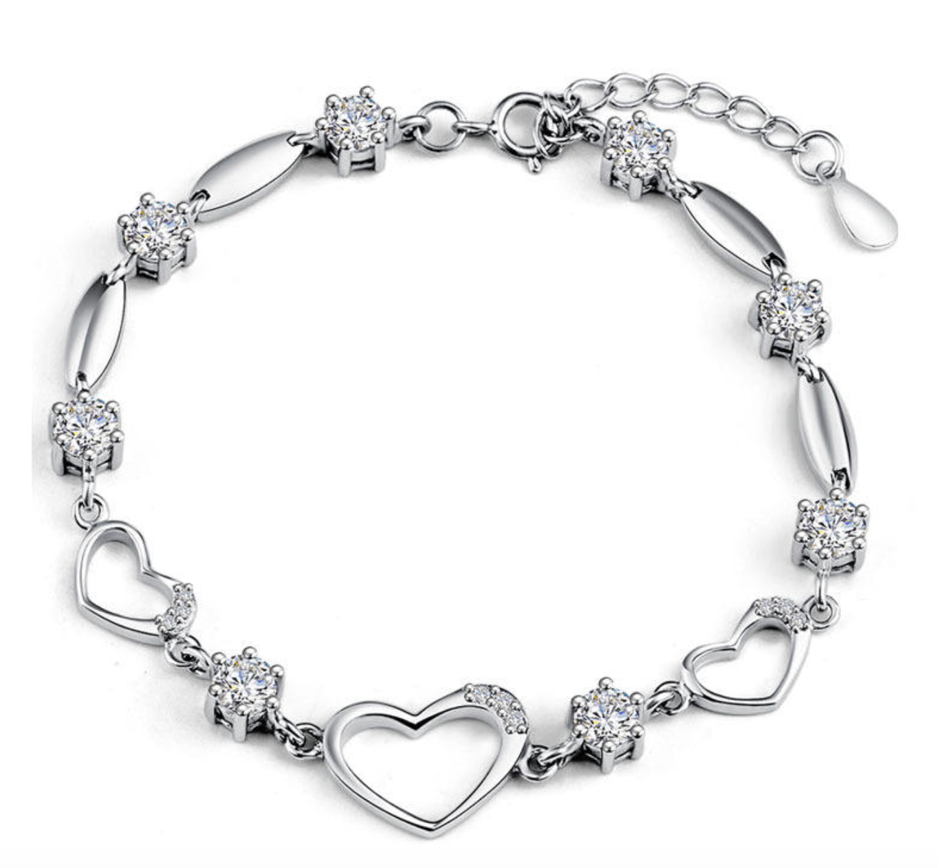 925 Sterling Silver Heart Zircon Bracelet for Women