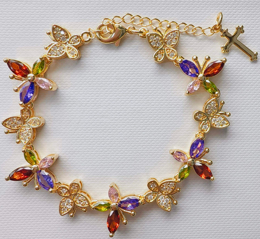 Multicolor Butterfly Cross Zircon Bracelet