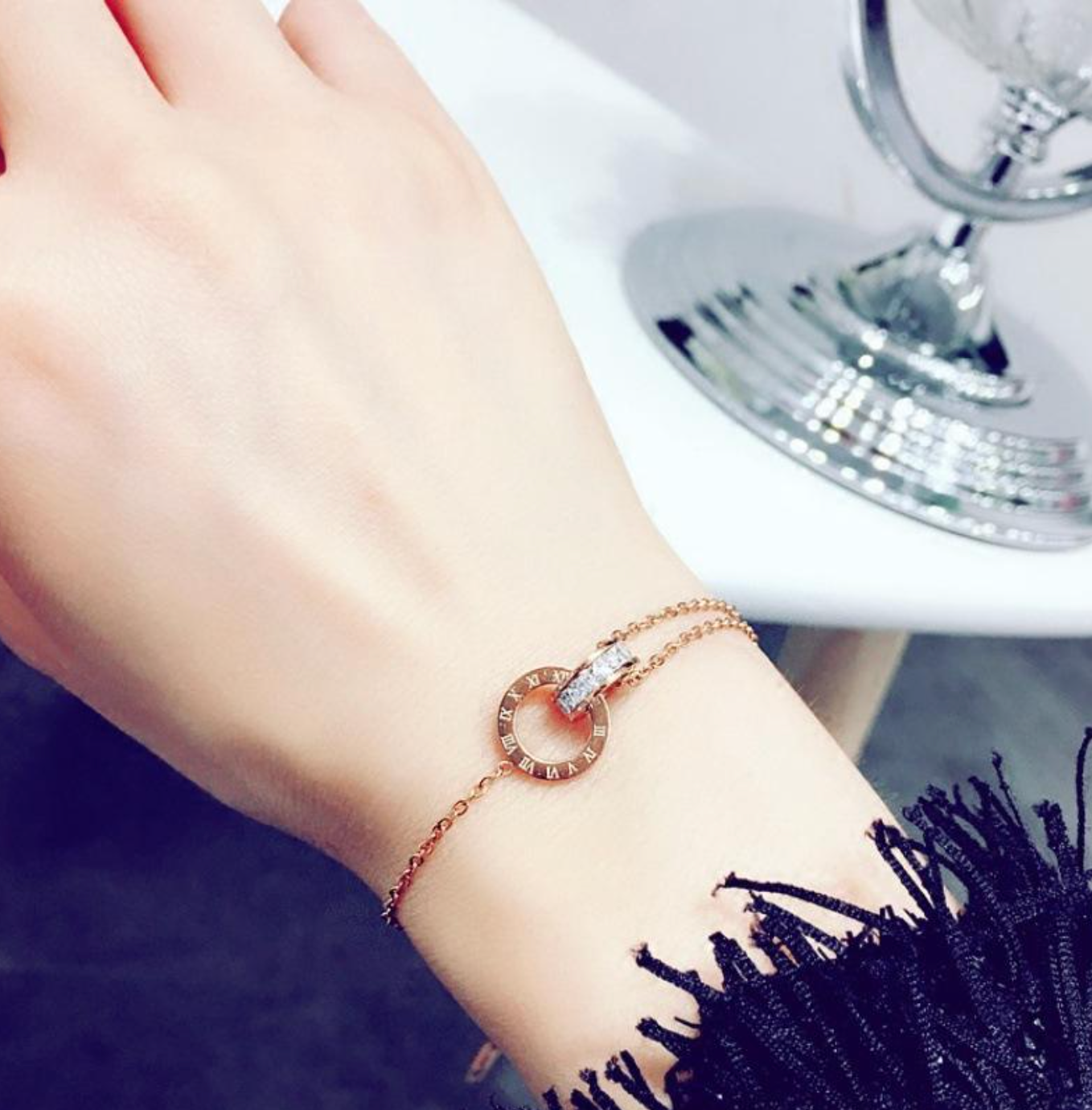 Titanium Steel Roman Numeral Circle Bracelet