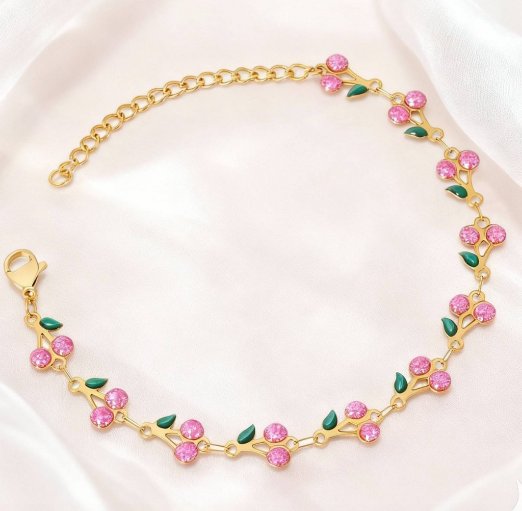 Gold-Plated Cherry Charm Bracelet