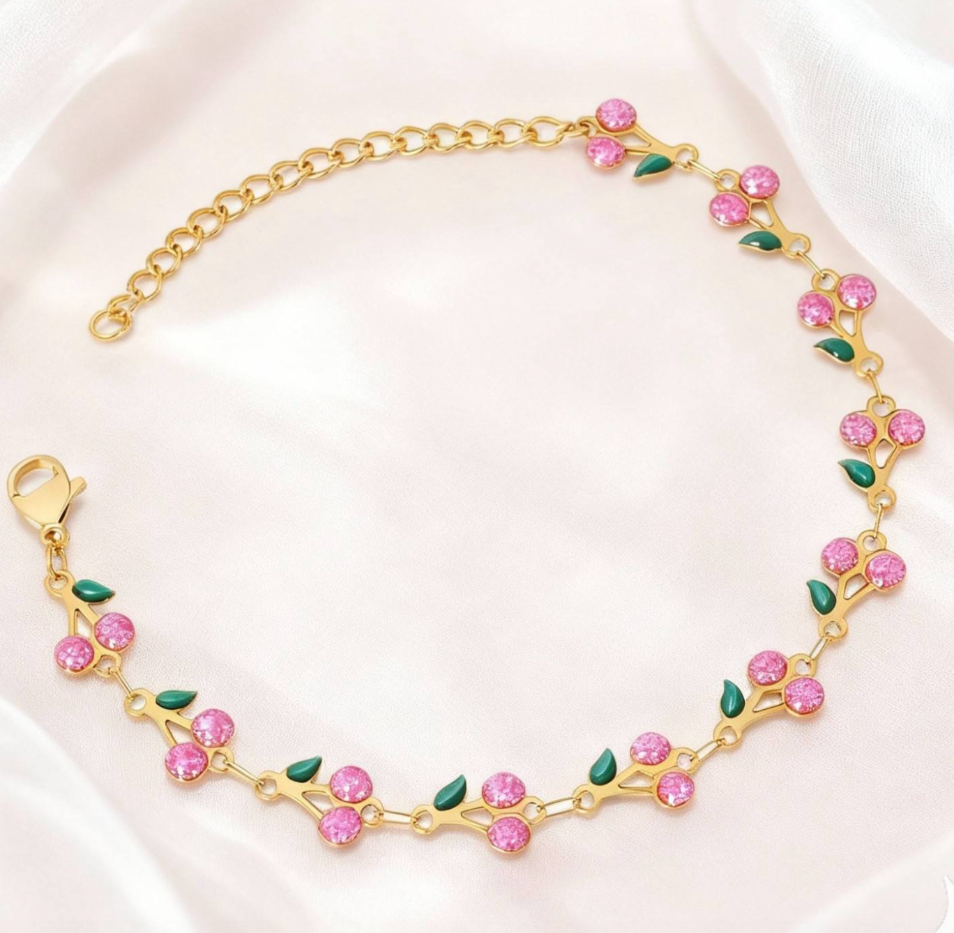 Gold-Plated Cherry Charm Bracelet