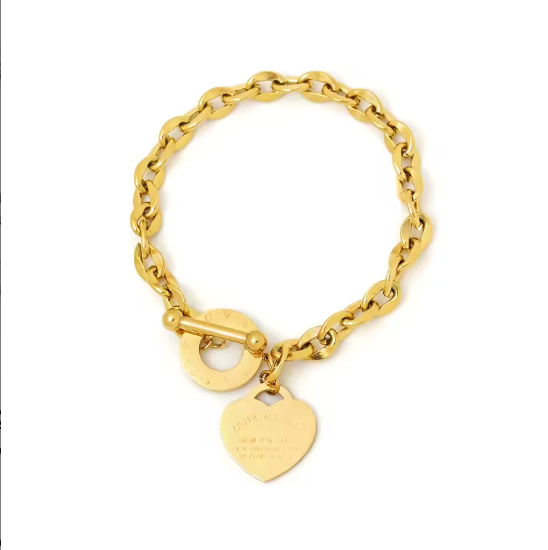 Custom Stainless Steel Gold Pendant Bracelet with Heart Charm