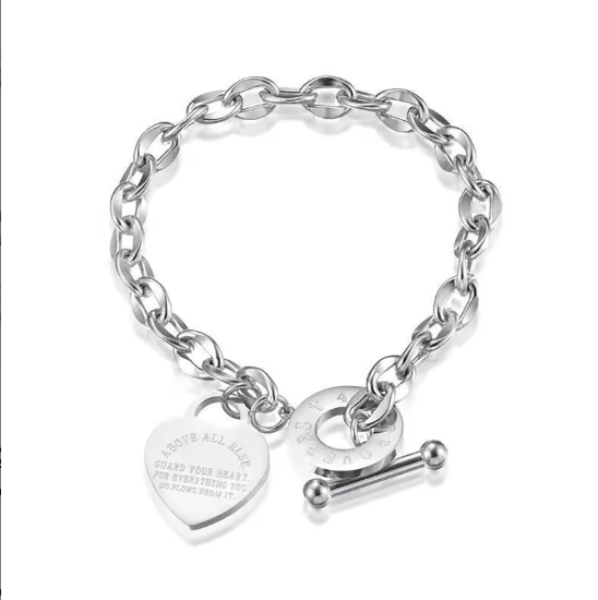 Custom Stainless Steel Gold Pendant Bracelet with Heart Charm